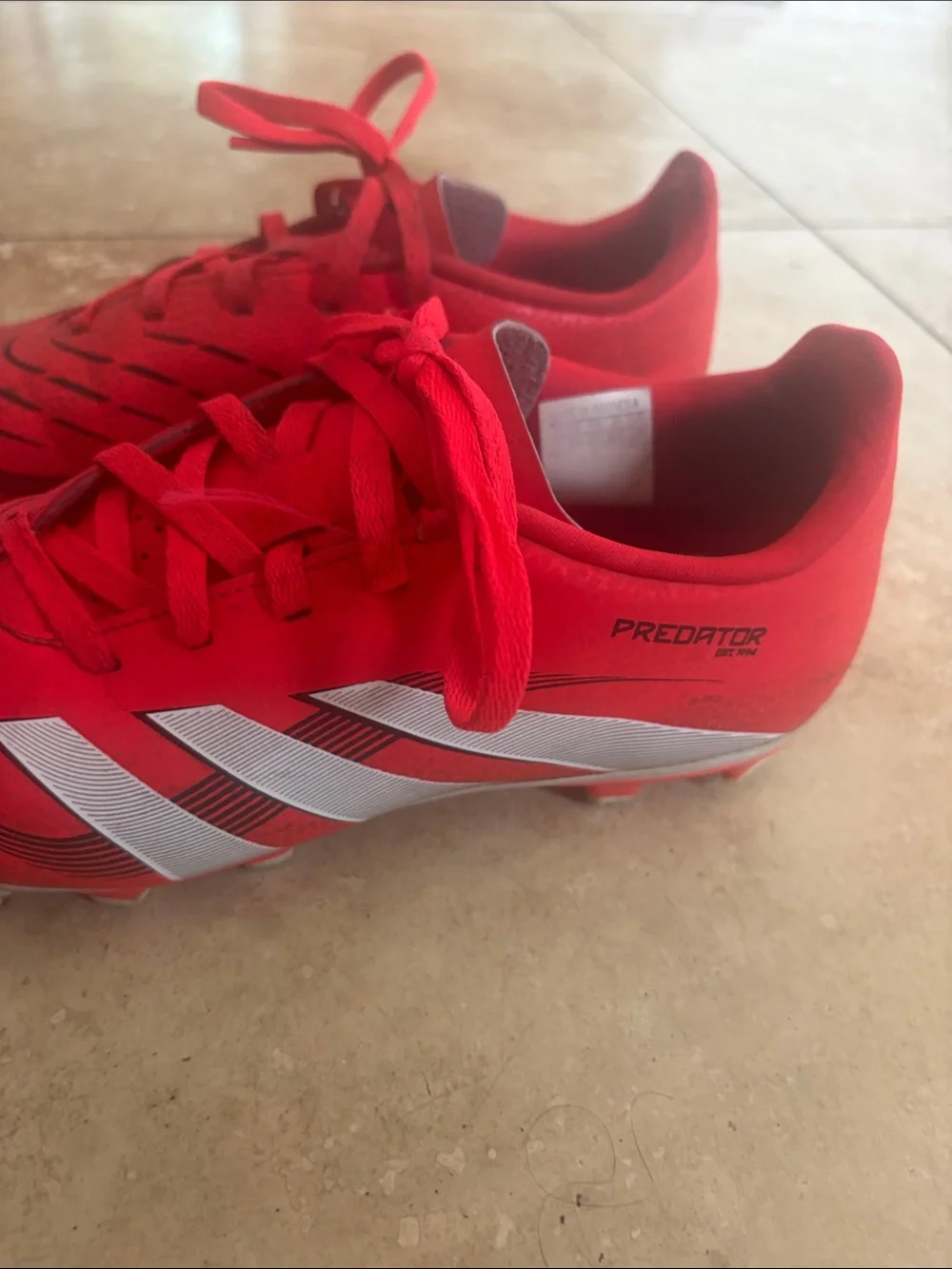 adidas Kids Red Soccer Sneakers with White Stripes